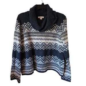 Coldwater Creek Womens Wool Alpaca Blend Fair Isle Cowl Neck Sweater XL Blue